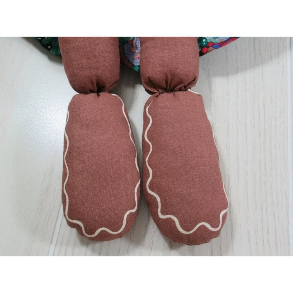 Gingerbread girl‎ plush rag doll green print holly berry dress probably handmade
